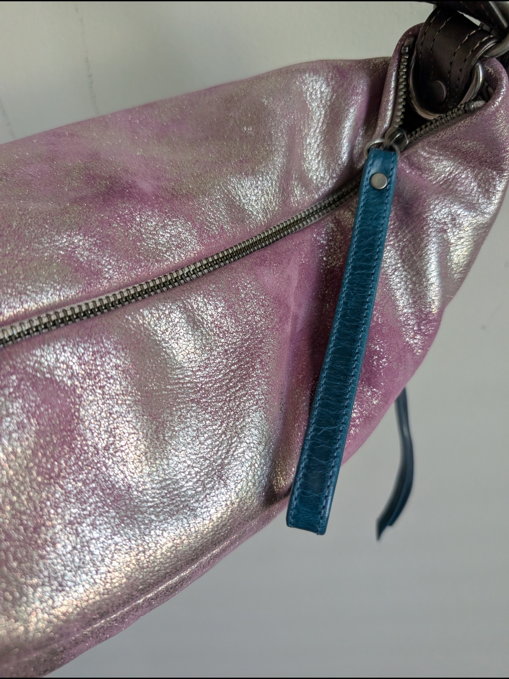 NWOT Rough & Tumble CUSTOM- Duffel Single Zip 3-in-1 Hobo Lamb Leather Gold/Pink - Picture 4 of 15